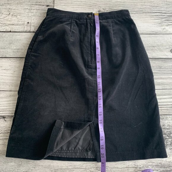 Vintage 80s 90s Black Velvet High Rise Straight Pencil Skirt - Picture 11 of 11